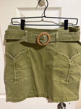 Anthropologie Olive Green Mini Skirt with Belt